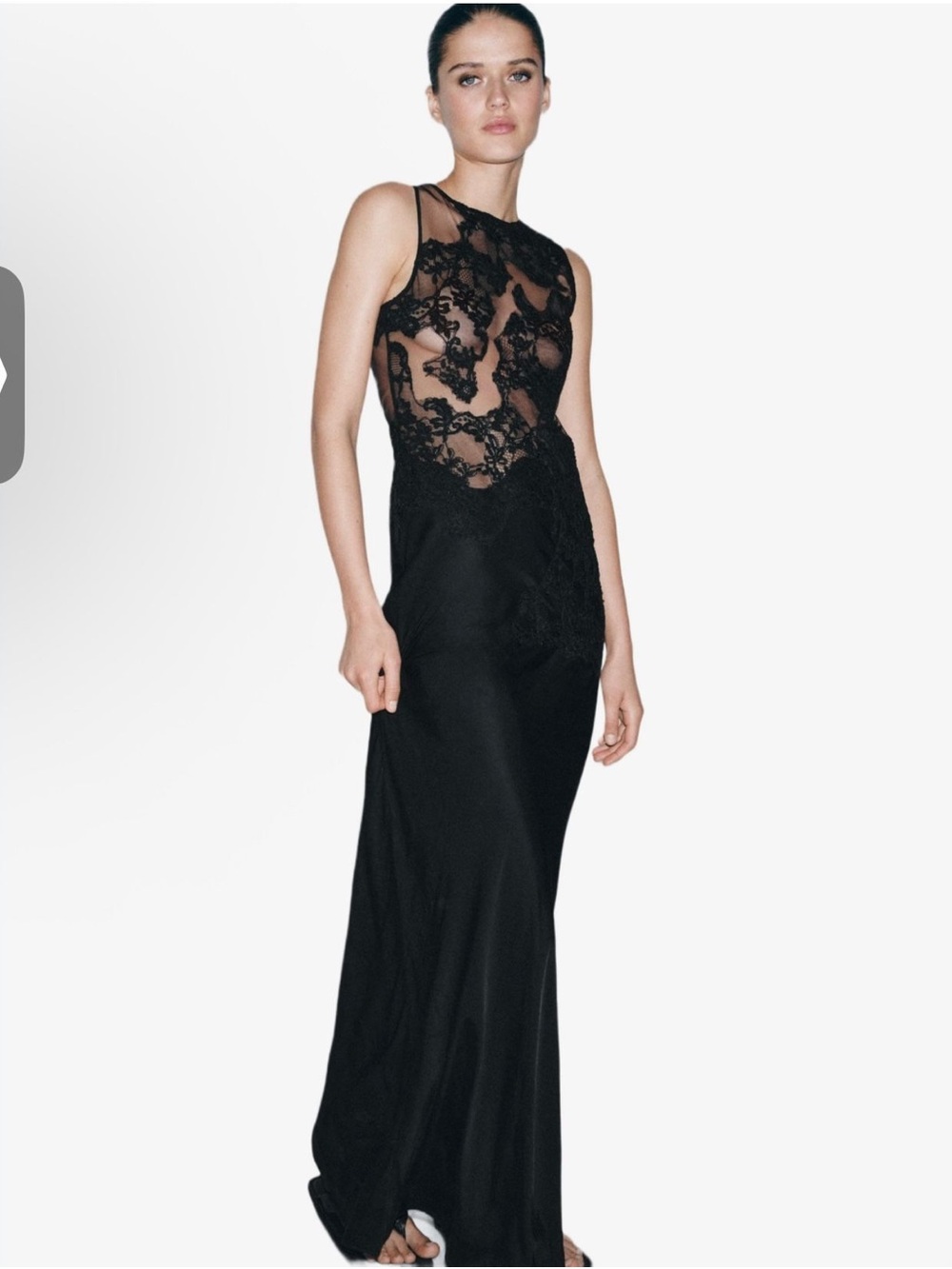 Zara Black Lace Illusion Maxi Dress